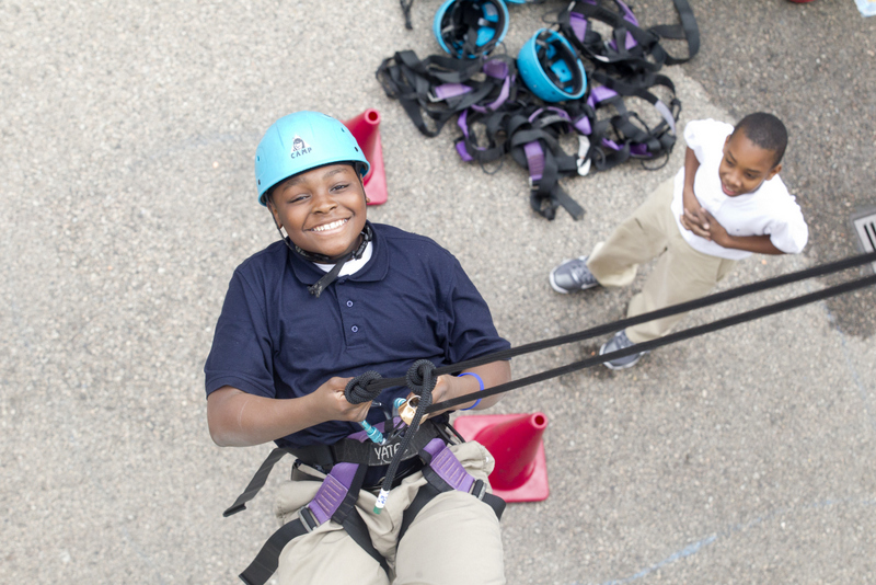 Student rappelling